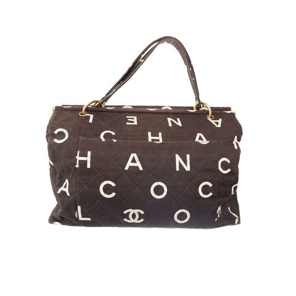 Chanel Logo Canvas Black and White Tote Bag - Picture 1 of 11